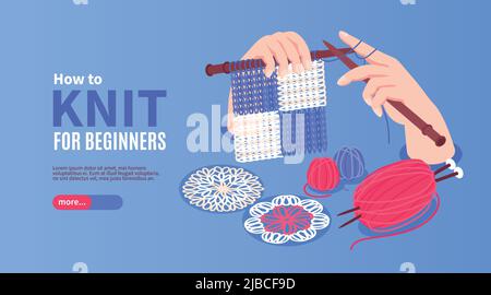 Bannière horizontale à coudre isométrique avec mains tenant des aiguilles et des vues avec texte modifiable et illustration vectorielle de bouton plus Illustration de Vecteur
