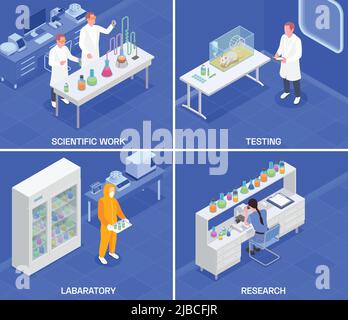 Production pharmaceutique concept de conception isométrique avec compositions carrées intérieures de laboratoire de recherche scientifique et d'équipement de laboratoire vecteur illustrateur Illustration de Vecteur