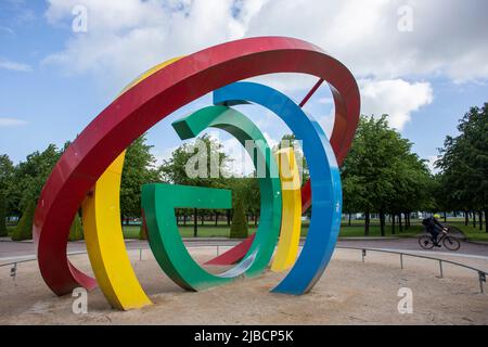 La sculpture « Big G » du Glasgow Green Park, en Écosse, célèbre les Jeux du Commonwealth de 2014. Banque D'Images