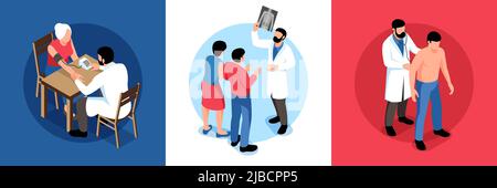 Concept de conception isométrique de médecin de famille avec des personnages humains de patients de différents âges avec illustration de vecteur médical spécialiste Illustration de Vecteur