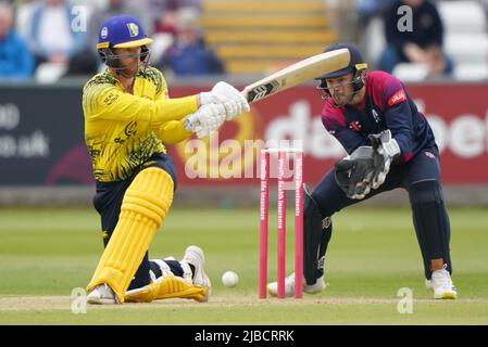 Graham Clark de Durham chauve-souris pendant le match de groupe Vitality Blast T20 North au Seat unique Riverside, Chester le Street. Date de la photo: Dimanche 5 juin 2022. Banque D'Images