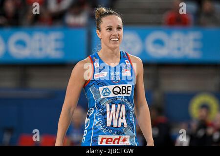 Nouvelle-Galles du Sud, Australie ; 5th juin 2022 ; Ken Rosewall Arena, Sydney, Nouvelle-Galles du Sud, Australie ; Super Netball australien Suncorp, Swfts de Nouvelle-Galles du Sud contre la fièvre de la côte ouest ; Paige Hadley of the Swifts Banque D'Images