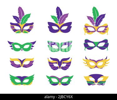 Masque gras de Mardi, vecteur masques gras de Mardi isolés sur blanc Illustration de Vecteur