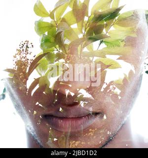 Une image d'un arbre combinée à un portrait d'un jeune Africain américain Banque D'Images