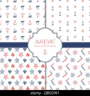 Motifs marins sans couture dessinés à la main avec éléments marins colorés et icônes sur l'illustration vectorielle de fond clair Illustration de Vecteur