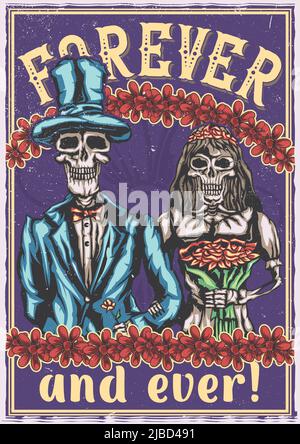 T-shirt ou poster avec illustraion de mariée morte et marié Illustration de Vecteur