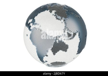 Abstrait argent Globe Earth, 3D rendu isolé sur fond blanc Banque D'Images