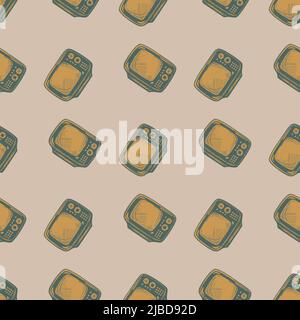 Motif rétro gravé sans couture. Fond de télévision vintage de style dessiné à la main. Texture vectorielle répétée pour l'impression, le tissu, l'emballage, le papier peint, Illustration de Vecteur