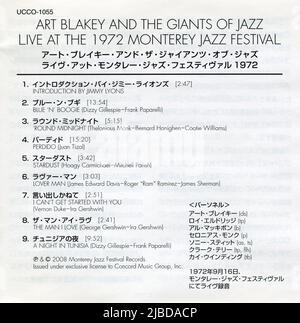 CD: Art Blakey & The Giants of Jazz - EN DIRECT AU FESTIVAL de JAZZ de Monterey 1972 (UCCO-1055), sortie: 01 octobre 2008. Banque D'Images