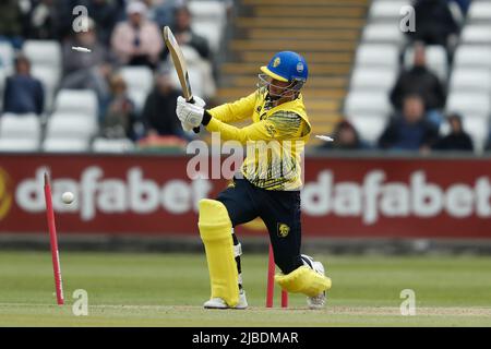 CHESTER LE STREET, ROYAUME-UNI. JUIN 5th Scott Borthwick de Durham est sous les chapeaux de nuit lors du match de Blast Vitality T20 entre le Durham County Cricket Club et le Northamptonshire County Cricket Club au Seat unique Riverside, Chester le dimanche 5th juin 2022. (Crédit : will Matthews | MI News) crédit : MI News & Sport /Alay Live News Banque D'Images