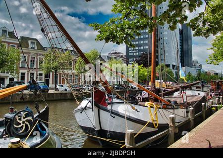 Une tajcraie de mer magnifiquement restaurée, une barge traditionnelle hollandaise qui transportait du fret entre les pays-Bas et la Baltique. Banque D'Images