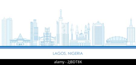 Outline Skyline panorama de la ville de Lagos, Nigeria - illustration vectorielle Banque D'Images