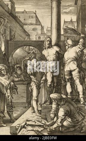 La flagellation, de la passion du Christ par un artiste anonyme, d'après Hendrick Goltzius Banque D'Images