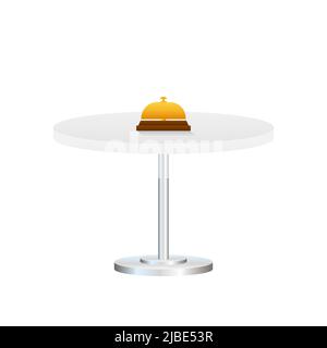 Symbole doré réaliste de la cloche de réception sur fond blanc. Aide à la clientèle Illustration de Vecteur