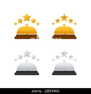 Symbole doré réaliste de la cloche de réception sur fond blanc. Aide à la clientèle Illustration de Vecteur
