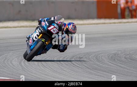 BARCELONE, ESPAGNE - JUIN 05 GP ÉNERGIE DE LA CATALOGNE JOUR de COURSE américain Moto2 pilote Joe Roberts (16) de l'ÉCURIE ITALTRANS pendant la course du Grand Prix de Catalunya Moto2 au circuit de Barcelone-Catalunya sur 05 juin 2022 à Barcelone, Espagne. Banque D'Images