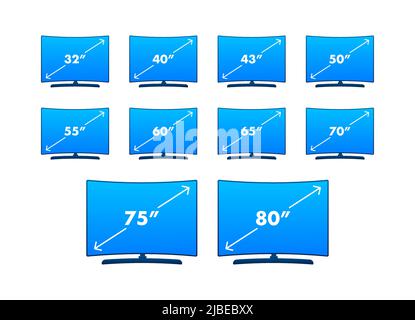 Moniteur ou téléviseur avec différentes tailles diagonales. Illustration vectorielle plate Illustration de Vecteur