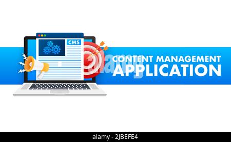 Système de gestion de contenu CMS Word Cloud, contexte du concept d'entreprise vectoriel. Icône de stockage Cloud Illustration de Vecteur