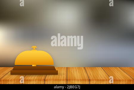 Symbole doré réaliste de la cloche de réception sur fond blanc. Aide à la clientèle Illustration de Vecteur