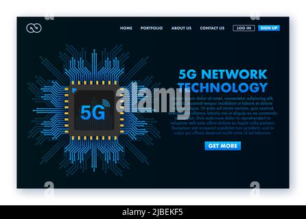 5g technologie réseau. Concept de service de télécommunication mobile sans fil. Modèle de renvoi du site Web de marketing. Illustration vectorielle Illustration de Vecteur