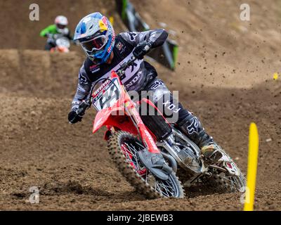 Cordova, CA, 04 juin 2022 Rancho Cordova, CA États-Unis Ken Roczen entrant dans le tour 23 pendant le Lucas Oil Pro Motocross Hangtown Classic 450 Groupe A qualifiant au Hangtown Rancho Cordova, CA Thurman James/CSM Banque D'Images