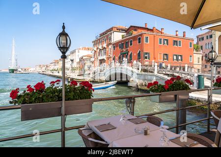 Vue panoramique sur le café en plein air de Venise, Italie Banque D'Images