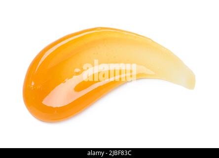 Courbe de frottis de gel orange claire avec bulles isolées sur fond blanc vue de dessus Banque D'Images