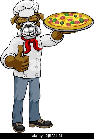 Restaurant Pizza Chef Bulldog Cartoon Mascot Illustration de Vecteur
