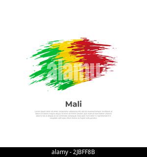Drapeau du Mali. Traits de pinceau. Brossez le drapeau malien peint sur un fond blanc. Affiche nationale de conception vectorielle, modèle. Placer pour le texte. État patriotique Illustration de Vecteur