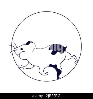 Joli hamster tournant sur une roue, animal stylisé Illustration de Vecteur