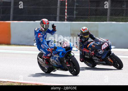 Alex Rins d'espagne de l'équipe SUZUKI ECSTAR avec Suzuki pendant la pratique libre MotoGP de Gran PPremi Monster Energy de Catalunya au circuit de Barcel Banque D'Images