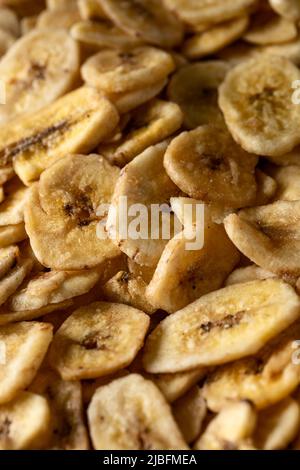 Vue rapprochée depuis le dessus de la banane séchée Banque D'Images
