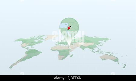 Carte du monde en perspective montrant l'emplacement du pays Jordanie avec carte détaillée avec drapeau de Jordanie. Illustration vectorielle. Illustration de Vecteur