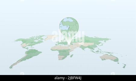 Carte du monde en perspective montrant l'emplacement du pays Liban avec carte détaillée avec drapeau du Liban. Illustration vectorielle. Illustration de Vecteur