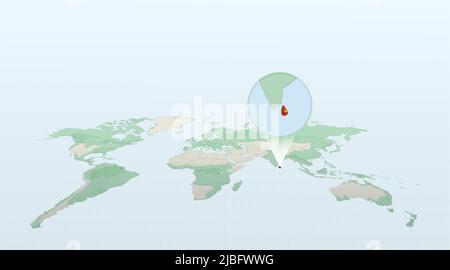 Carte du monde en perspective montrant l'emplacement du pays Sri Lanka avec carte détaillée avec drapeau du Sri Lanka. Illustration vectorielle. Illustration de Vecteur