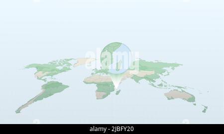 Carte du monde en perspective montrant l'emplacement du pays Comores avec carte détaillée avec drapeau des Comores. Illustration vectorielle. Illustration de Vecteur