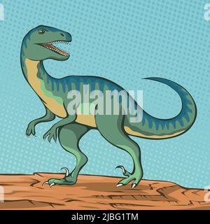 Velociraptor avec griffes dangereuses. Dinosaure prédateur de la période jurassique. Chasseur puissant, rapateur. Pangolin préhistorique. Illustrat d'art vectoriel de dessin animé Illustration de Vecteur