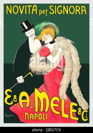 Un tournant du 20th siècle affiche publicitaire par Leonetto Cappiello (1875-1942), pour le grand magasin italien de Neapolitan Mele, à Naples en faisant la promotion de nouvelles mode pour les femmes. Banque D'Images