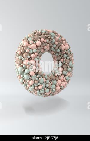 Tores abstraites en verre brillant et sphères en plastique, couleur beige 3D rendu Banque D'Images