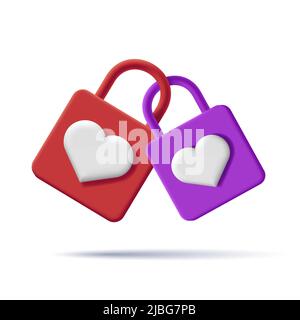 Icône Web d'un couple de cadenas avec coeur, illustration 3D. Illustration vectorielle Illustration de Vecteur