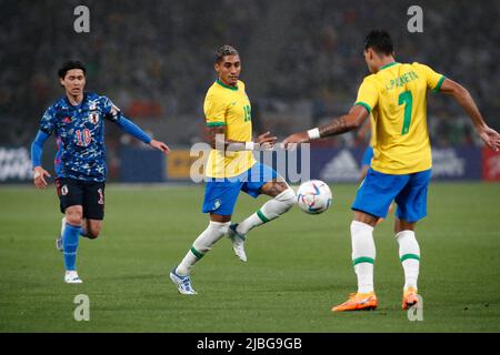 Tokyo, Japon. 6th juin 2022. Raphinha (19) du Brésil en action pendant le match DE LA COUPE de DÉFI 2022 de KIRIN entre le Brésil et le Japon au Stade National de Tokyo, Japon. Le Brésil bat le Japon 1-0. (Image de crédit: © Rodrigo Reyes Marin/ZUMA Press Wire) Banque D'Images
