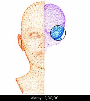 Comment fonctionne le cerveau. Synapses et neurones. Connexions. Prenez soin de votre cerveau. Maladies dégénératives, Parkinson et Alzheimer, femme aînée Banque D'Images