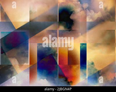 Nuages colorés avec calques rectangulaires se chevauchant. Rendu 3D Banque D'Images