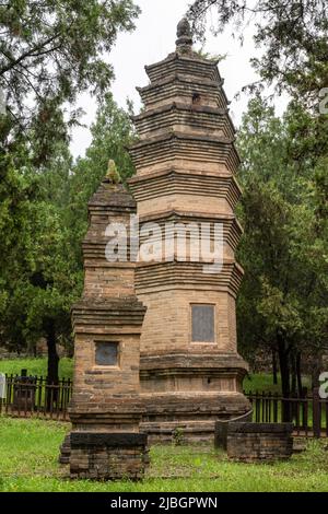 La forêt de pagodes dans le temple de Shaolin est une concentration de plus de 250 pagodes tombeau pour des moines éminents, des abbés, et des moines de rang au temple. Banque D'Images