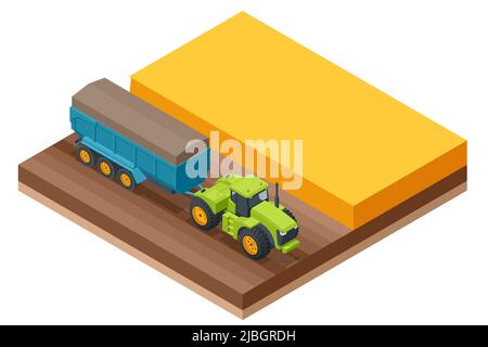 Moissonneuse-batteuse pour la récolte du grain. La moissonneuse-batteuse récolte du blé mûr. Concept d'agriculture. Le remappage, le battage, la récolte et le fauchage Illustration de Vecteur