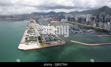 Point de vue du drone du terminal de croisière Kai Tak à Hong Kong Banque D'Images