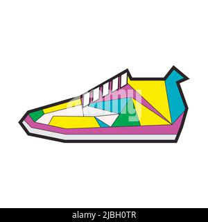 Sneakers polygonales et triangulaires de couleur isolée sur fond blanc. Vector, illustration. Sneakers de sport abstraites, chaussures tendance, art moderne, Illustration de Vecteur