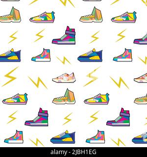 Équipement de course à pied avec motif sans couture, chaussures de sport pour la course à pied et le jogging. Vector, illustration. Fond coloré, sneakers sport abstraites, mod. Géométrique Illustration de Vecteur