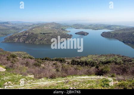 Pergamon, vue panoramique de la ville antique au lac Kestel, Turquie, Bergama Banque D'Images