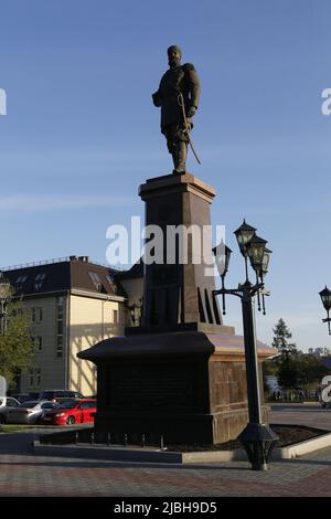 Statue d'Alexandre le troisième par Salavat Shcherbakov, sur le remblai d'OB, dans 'Parc de début de ville', Novosibirsk Banque D'Images